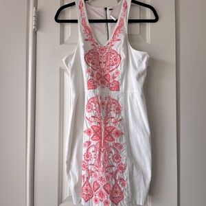Free People white dress with pink embroidery